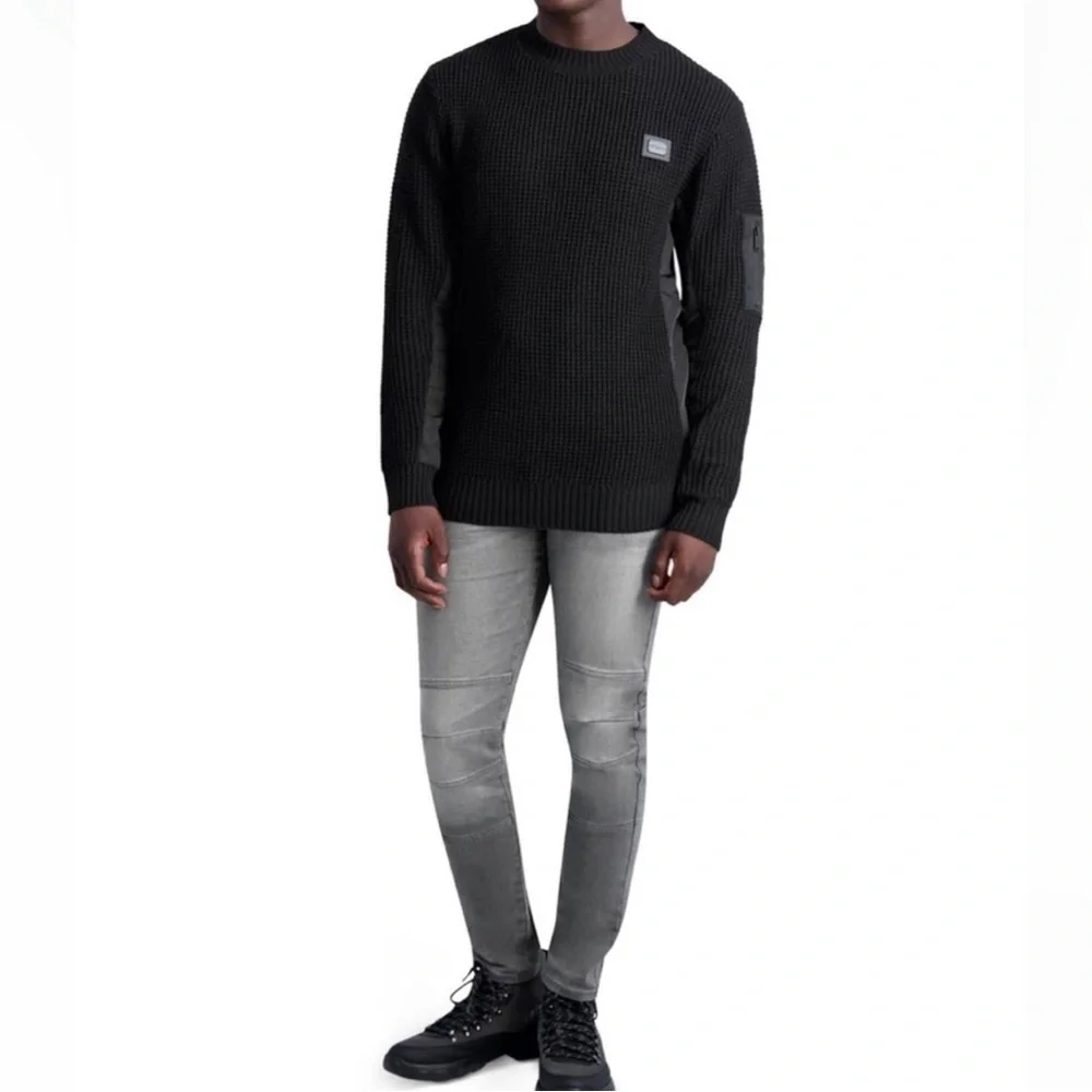Karl Lagerfeld Paris Waffle Knit Utility Sweater Streetwear Minimalist XL NWT